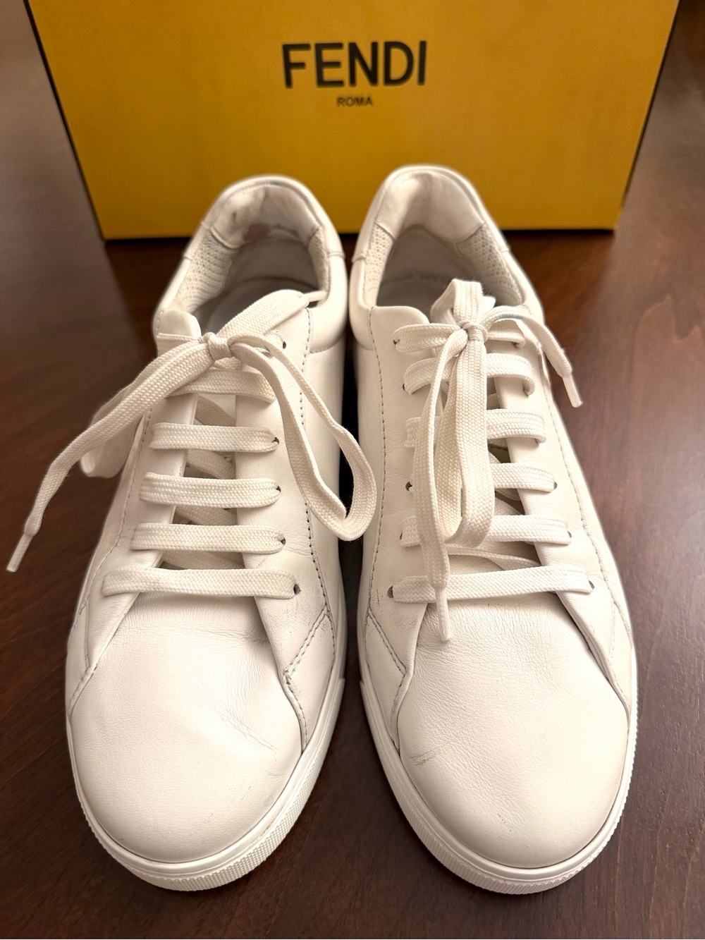 Fendi Women’s White Leather Low-Top Sneakers w/Box and Dust Bags size 36.5